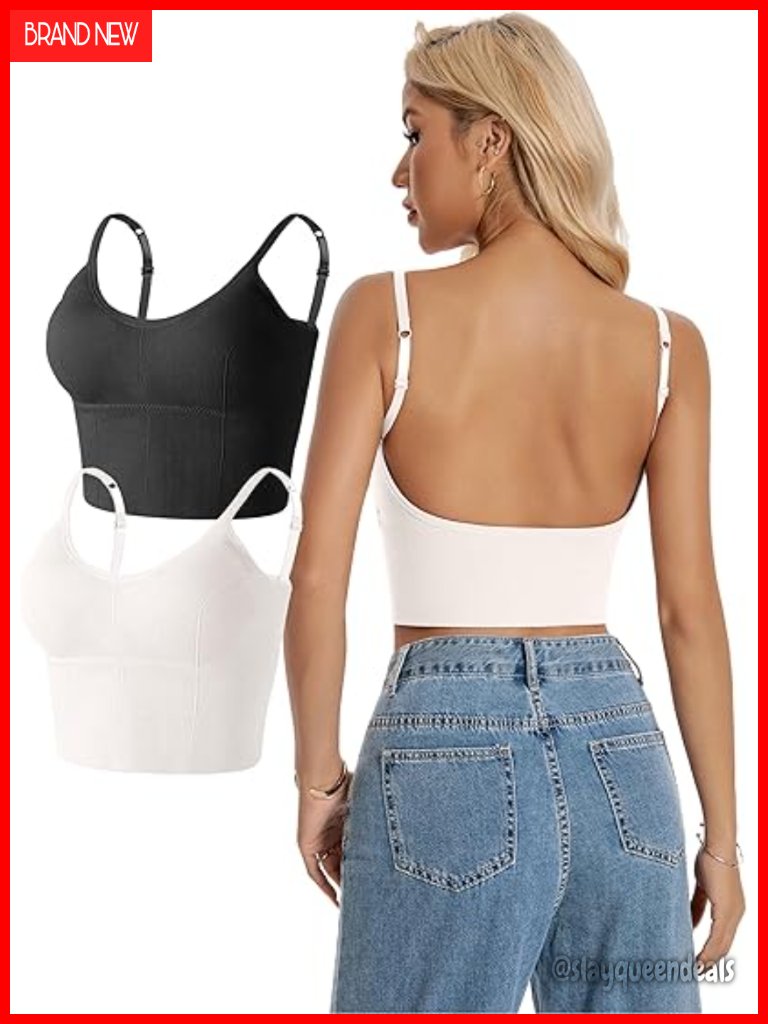 Ribbed Crop Top With Built-In Bra, Adjustable Spaghetti Straps, U-Backless